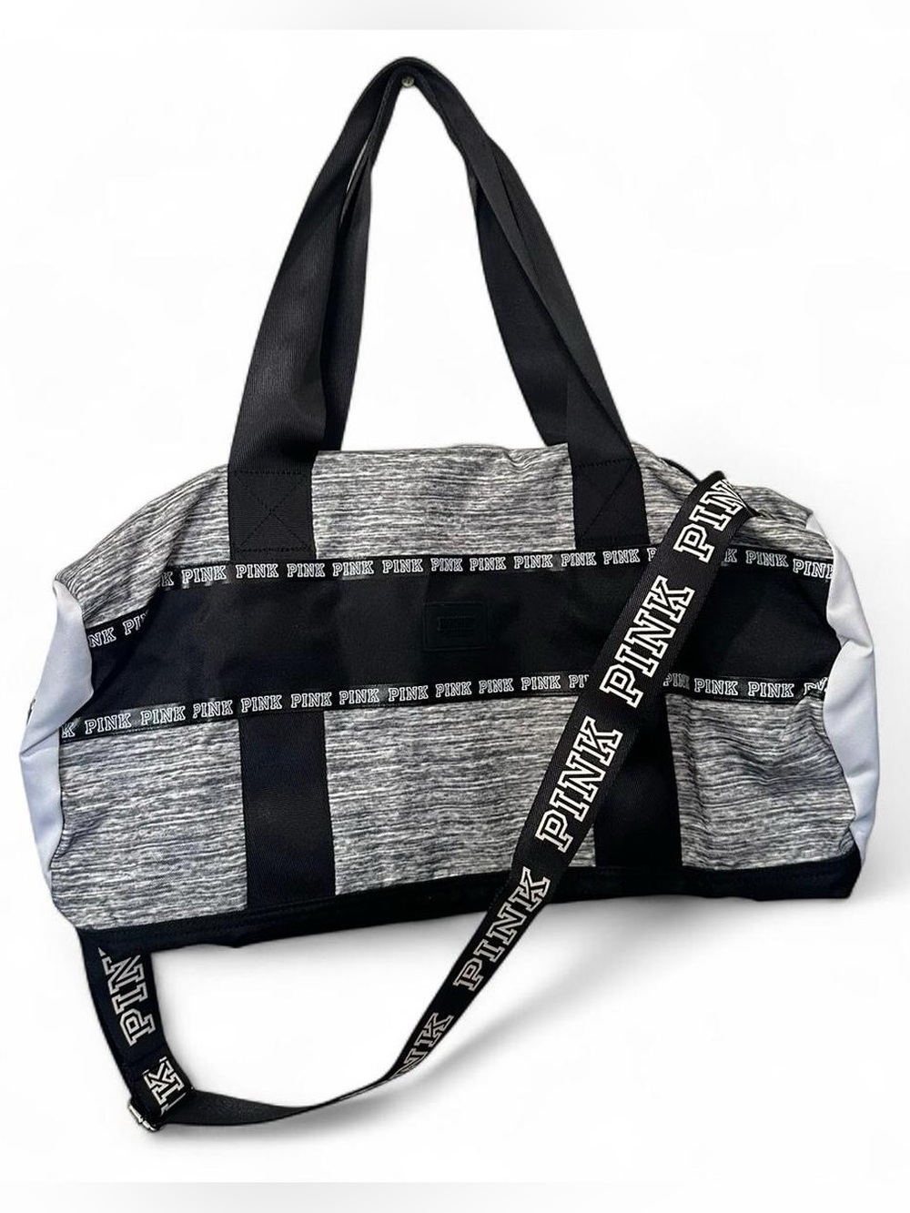 PINK Victoria's Secret Gray & Black Duffel Bag with Branded Strap